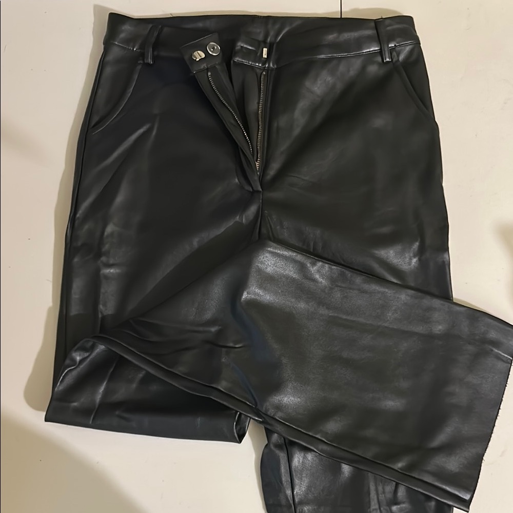 Black straight baggy Leather Pants